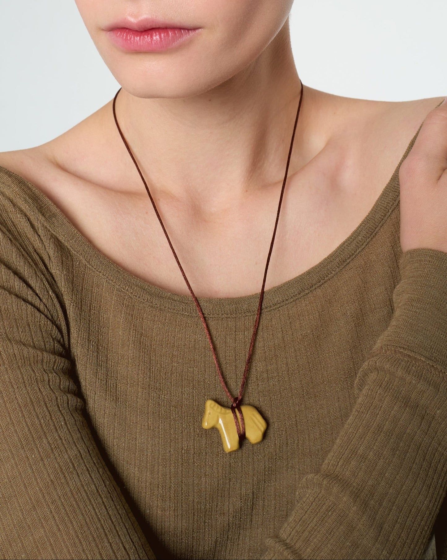Mustard Ceramic Horse Pendant
