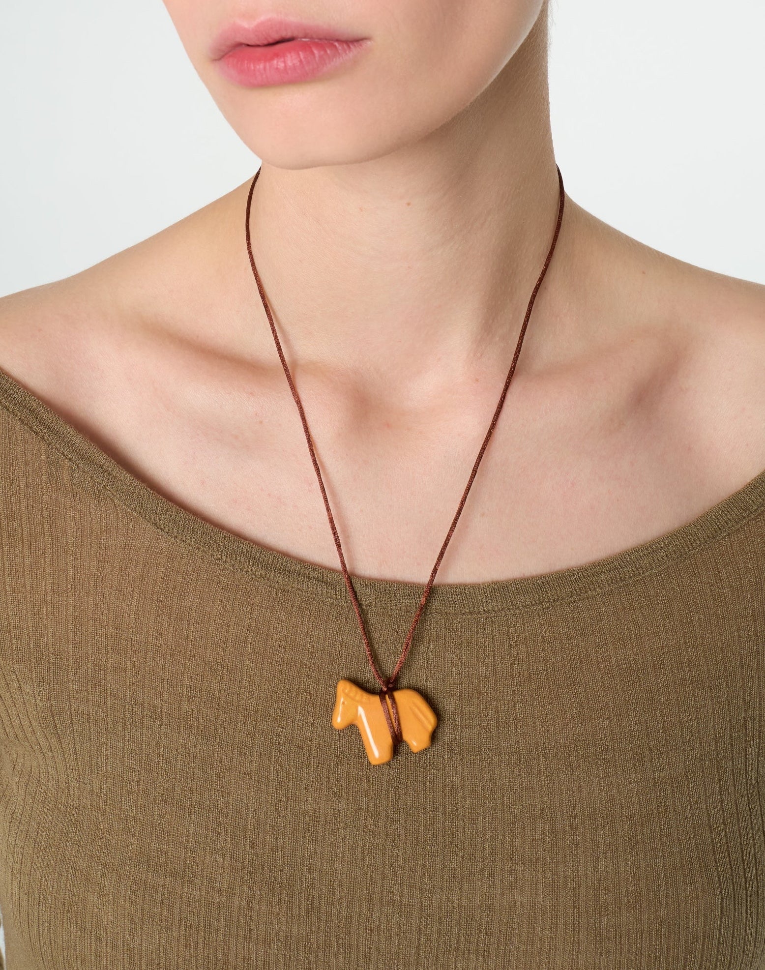 orange horse ceramic handmade necklace